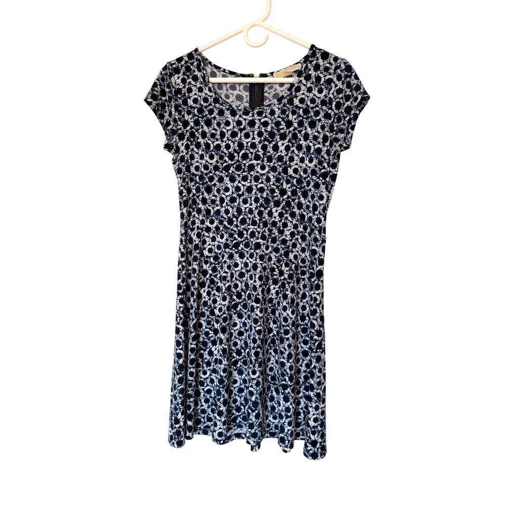 Michael Michael Kors Dress Blue White Tie Dye Jersey Fit Flare Boho Modern S